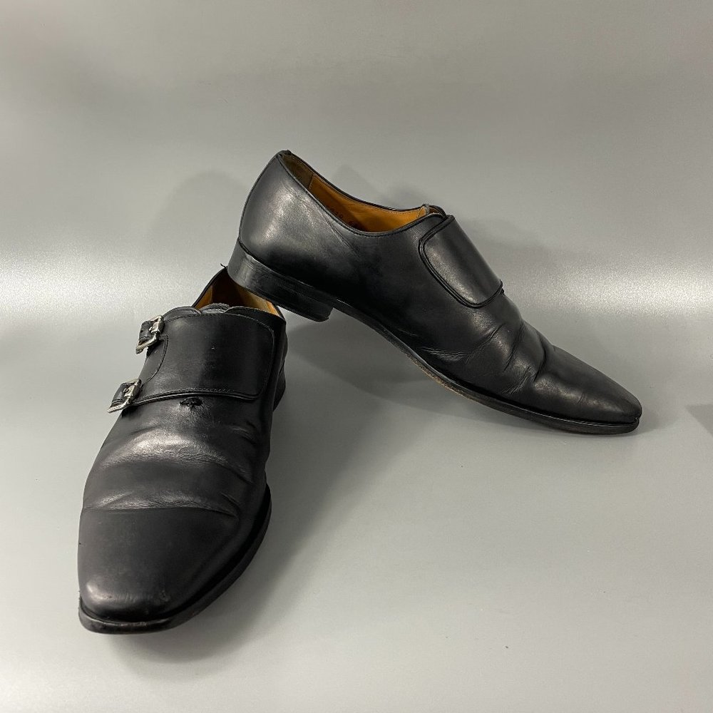 LUCIANA MEN'S BLACK DOUBLE BUCKLE DRESS SHOES, SIZE 42